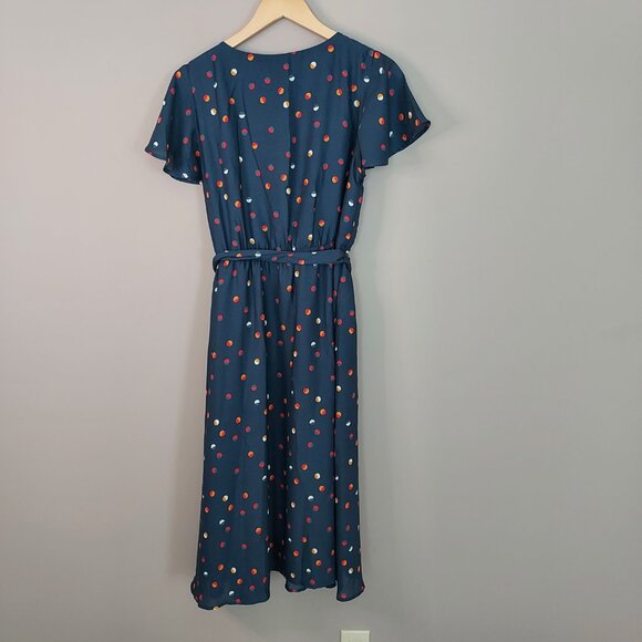 Modcloth Fits of Bliss Polka-dot Short Flutter Sleeves Midi Dress Size Large - Picture 8 of 10